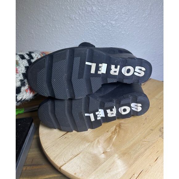 Sorel Joan Uptown Chelsea Black Suede Leather Ankle Wedge Boots sz 8.5 winter - Picture 6 of 8